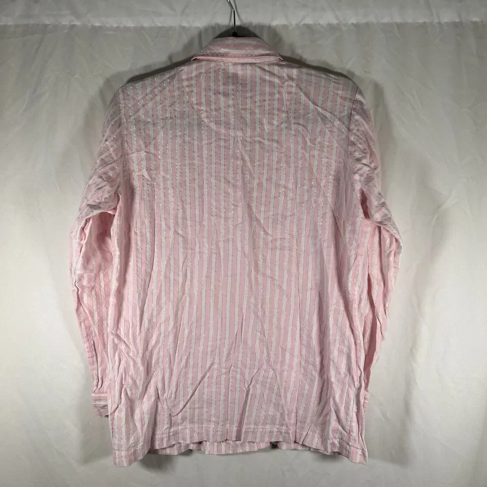 Victoria Secret Top Women's Medium Pink Striped Button Up Long Sleeve - Picture 6 of 9